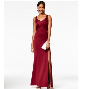 Wine red v-neck stretchy fitted long dress - prom formal wedding guest dress